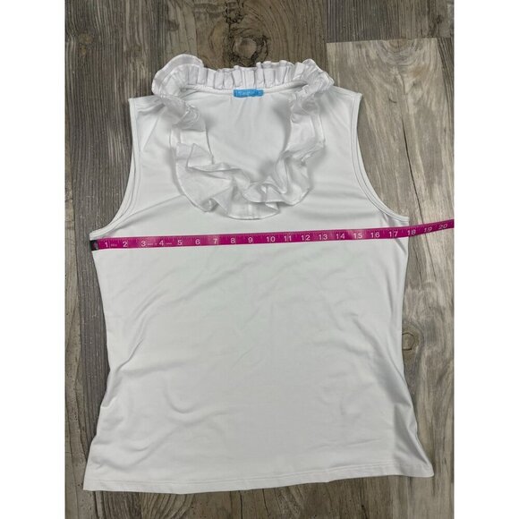 J McLaughlin Ruffle Neck Sleeveless Blouse Medium Catalina Cloth Tank Top Shirt - Picture 6 of 7